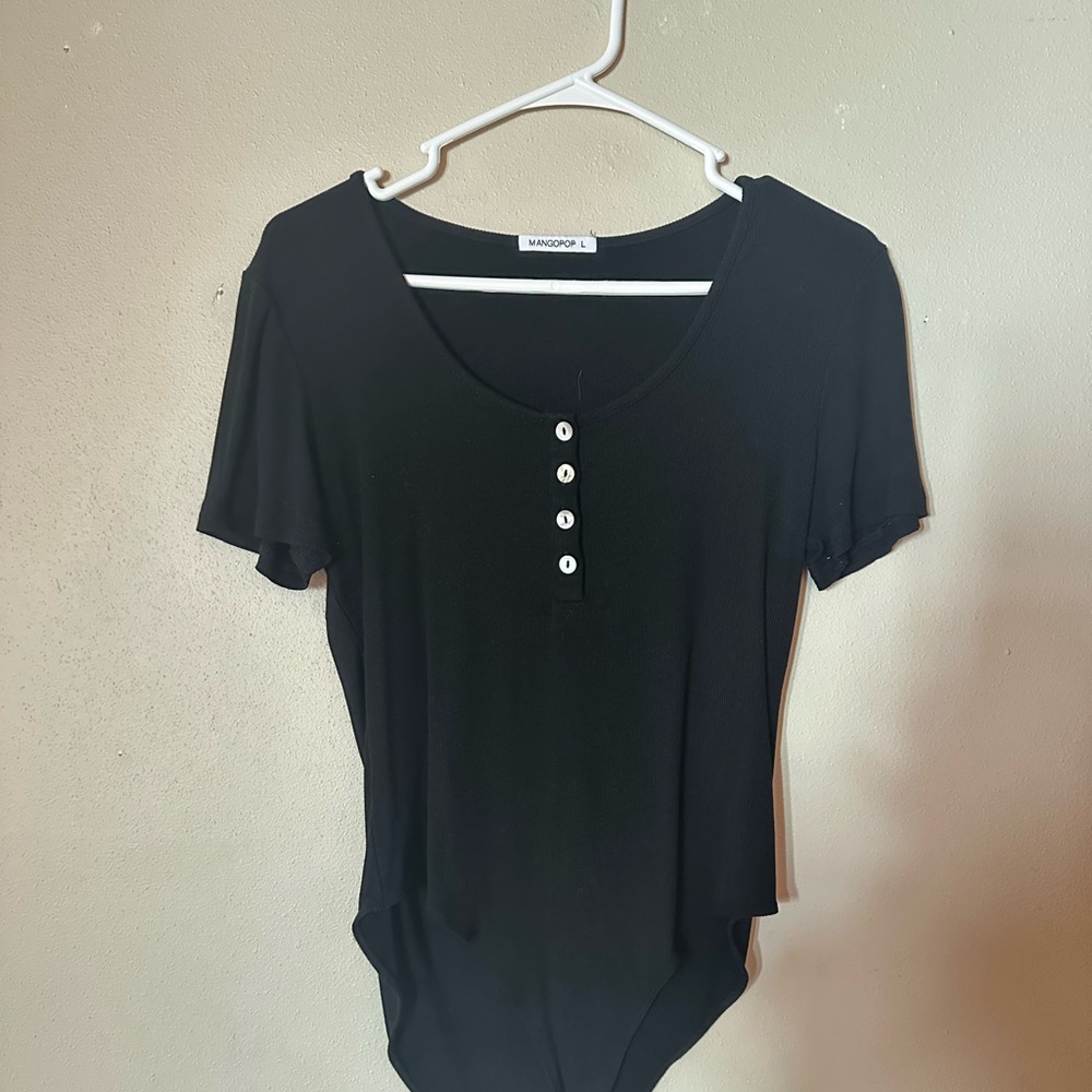 Black Henley Scoop Neck Button Down